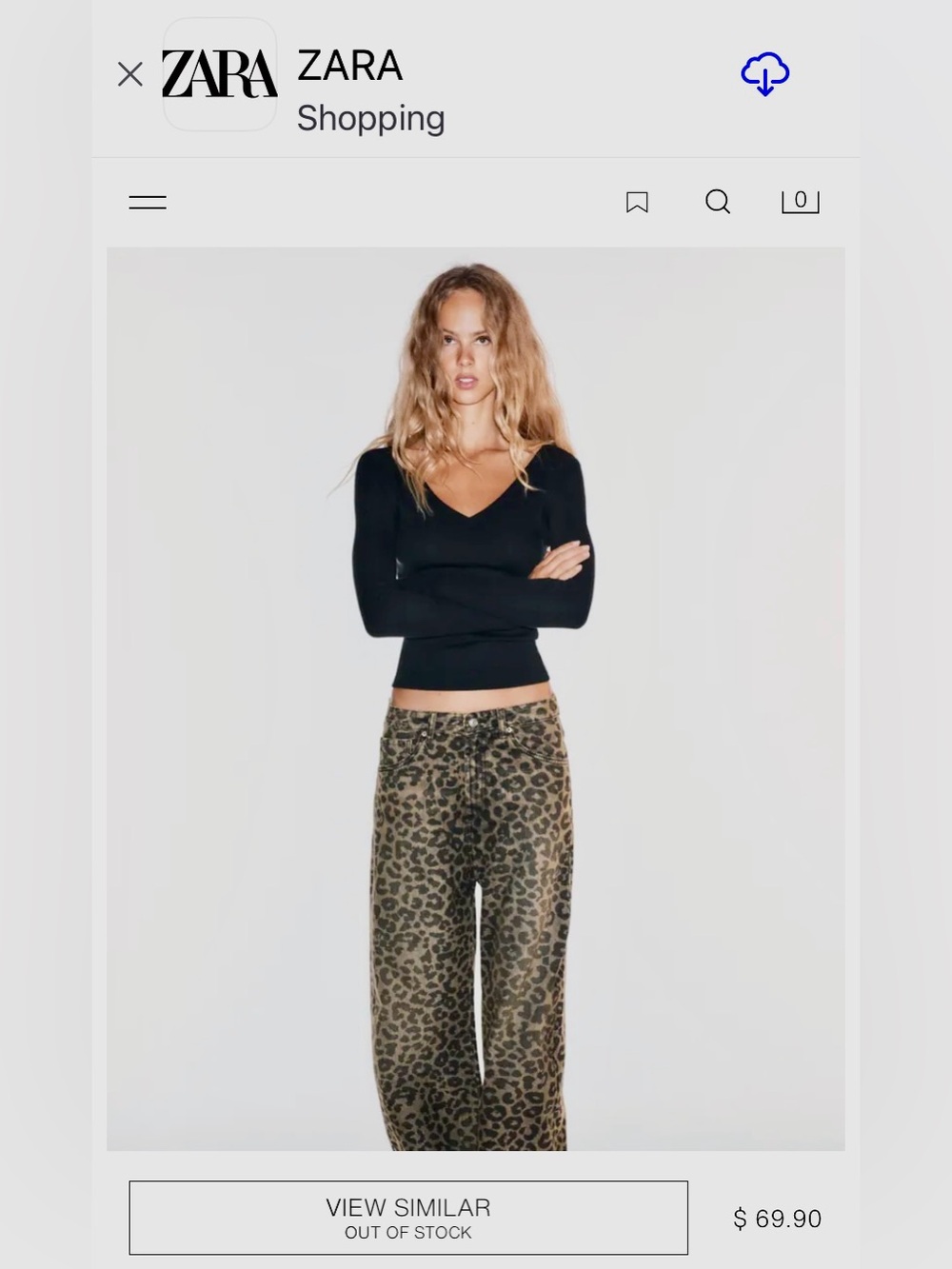 Zara TRF Collection Tan and Black Animal/Leopard Print Jeans